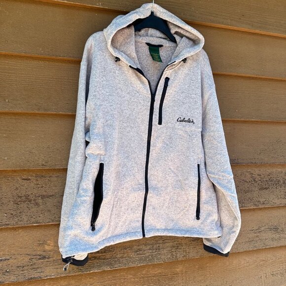Cabela's Hooded Sweatshirts Beige Zip Up Sweater Sweatshirt Size L - Picture 8 of 11